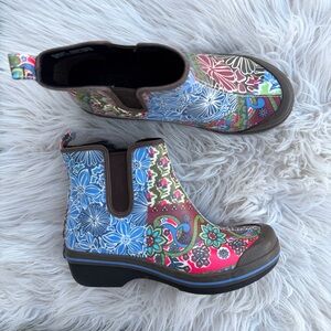 Dansko Vegan Vail Rain Boots Ankle Floral Patchwork Rubber Coated Canvas Size 38